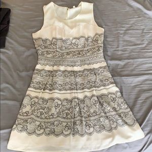 Cream and Gray Lace Print Dress